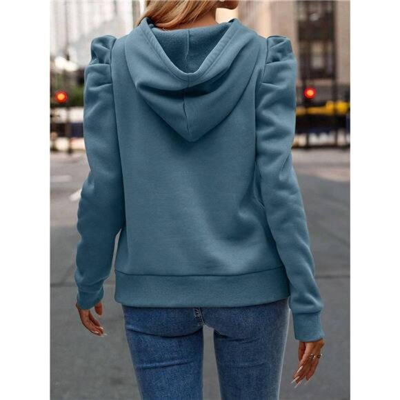 Puff Sleeve Hoodie with Drawstring - Picture 6 of 16